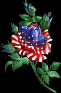 a rose painted to look like american flag