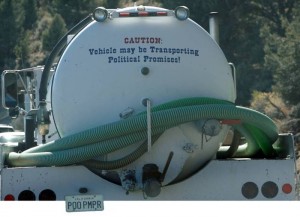 septic truck saying political promises