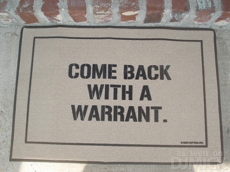 come back with a warrant door mat